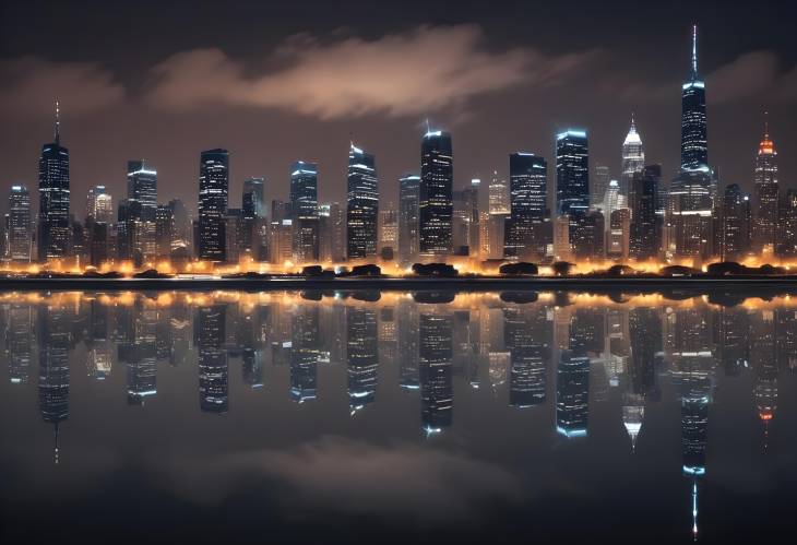 Twinkling Urban Skyline Reflected on the Water