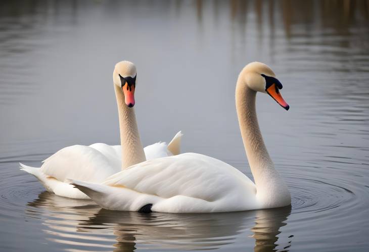 Two Mute Swans Floating on the Lake Cygnus Olor Serenity