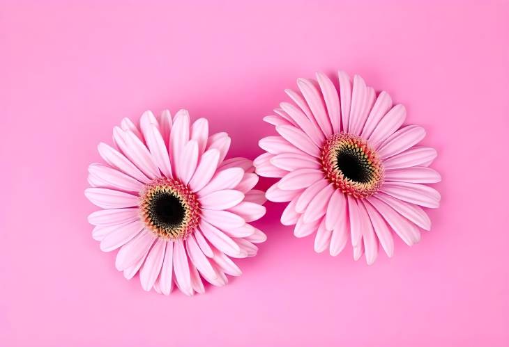 Two Pink Gerbera Flowers on Pink Background  March 8 Concept