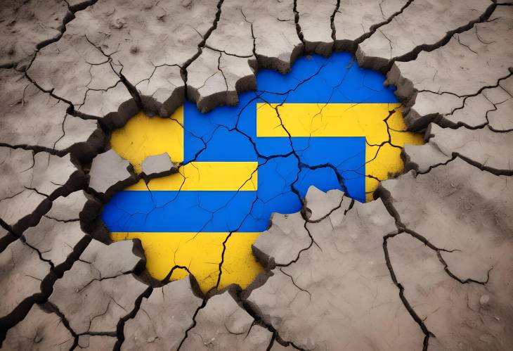 Ukraine Flag Blue and Yellow on Muddy Ground with Cracked Texture