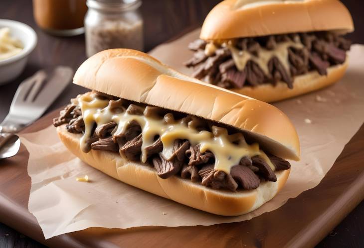 Ultimate Cheesesteak Philadelphia Style Sandwich with Thin Steak and Melty Cheese