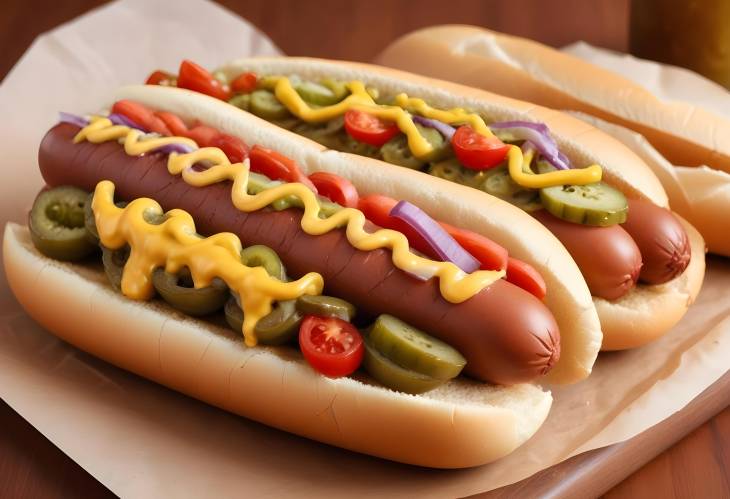 Ultimate Chicago Style Hot Dog All Beef Frank with Classic Toppings of Mustard, Relish, and Pickles