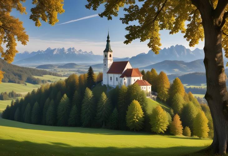 Upper Bavaria Etting Church and St. Andreas in a Scenic Natural Landscape Wallpaper