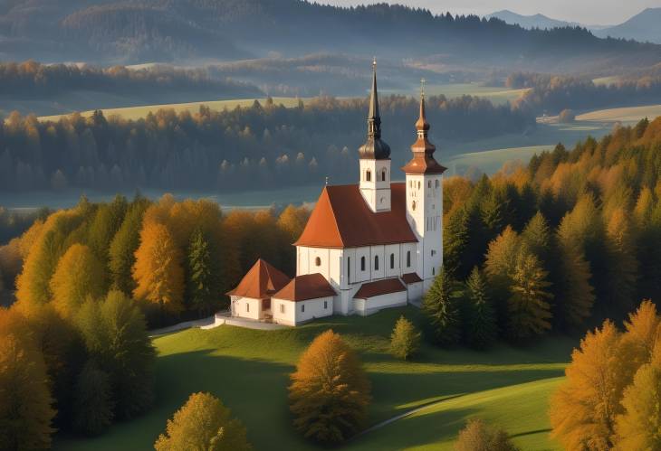 Upper Bavarias Etting Church St. Andreas and the Surrounding Natural Landscape Wallpaper