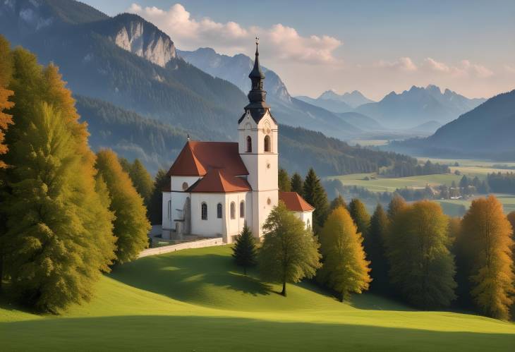 Upper Bavarias Etting Church St. Andreas in a Beautiful Nature Landscape Wallpaper