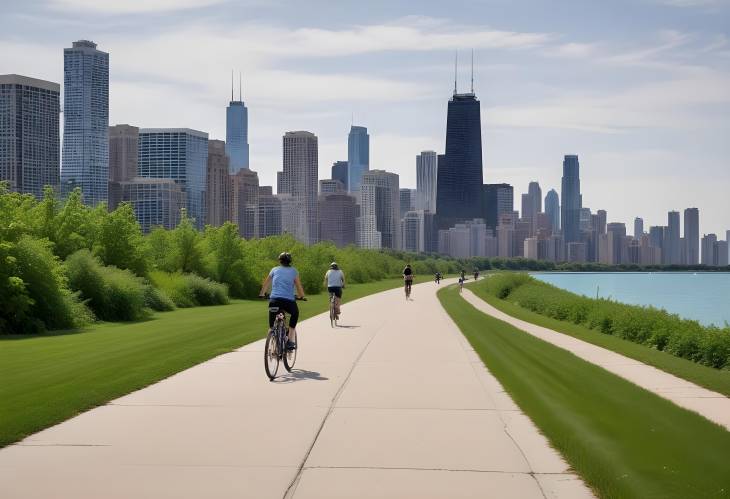 Urban Cycling Bliss Bicycle Path with Downtown Chicagos Iconic Skyline as Your Backdrop