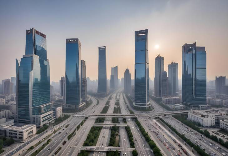 Urban Jinan Streets, Office Towers, and Modern Business District