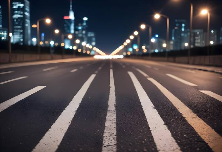 Urban Roadway at Night Asphalt Leading into the City Lights