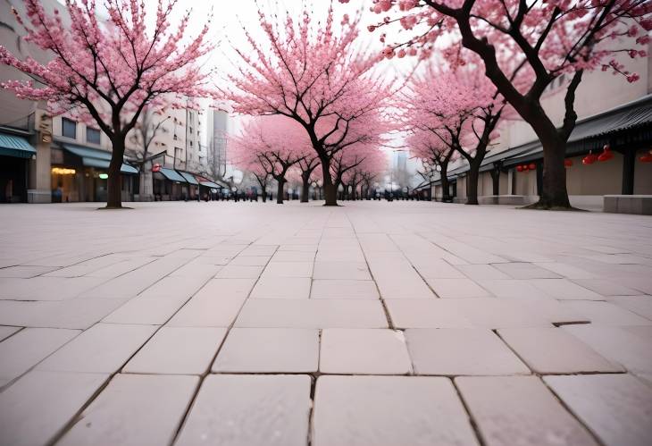 Urban Serenity City Square with Plum Blossom Backdrop