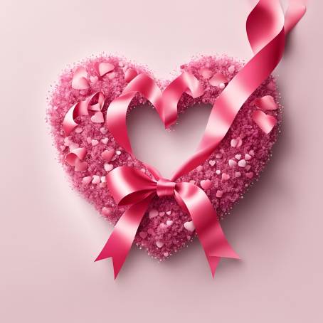 Valentines Day Pink Ribbon Heart White Background, Romantic and LoveFilled Concept