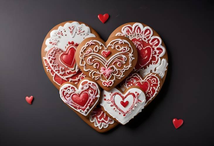 Valentines Day Special Gingerbread Cookies in Heart Shapes, Isolated on White Background for Sweet