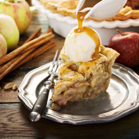 Vanilla Ice Cream with Apple Pie Slice Isolated