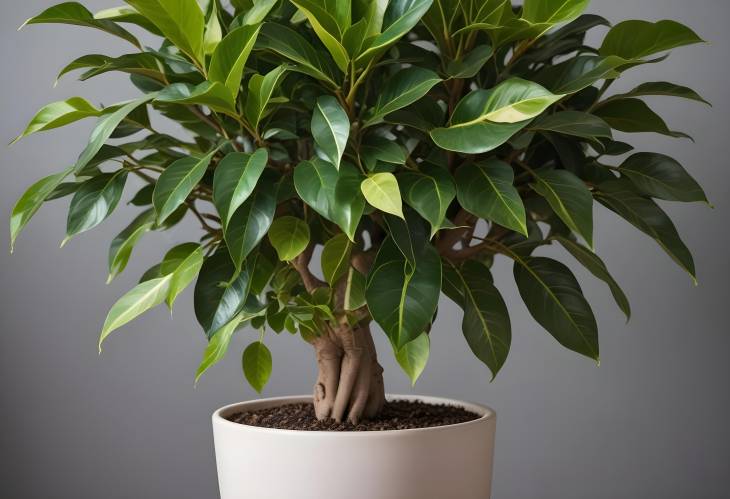 Variegated Ficus Benjamins Plant in Planter Isolated Indoor Houseplant