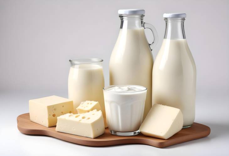 Variety of Dairy Products Isolated on White  Milk, Cheese, Yogurt, and Butter