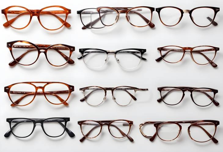 Variety of Eyeglasses Set Isolated on White Background