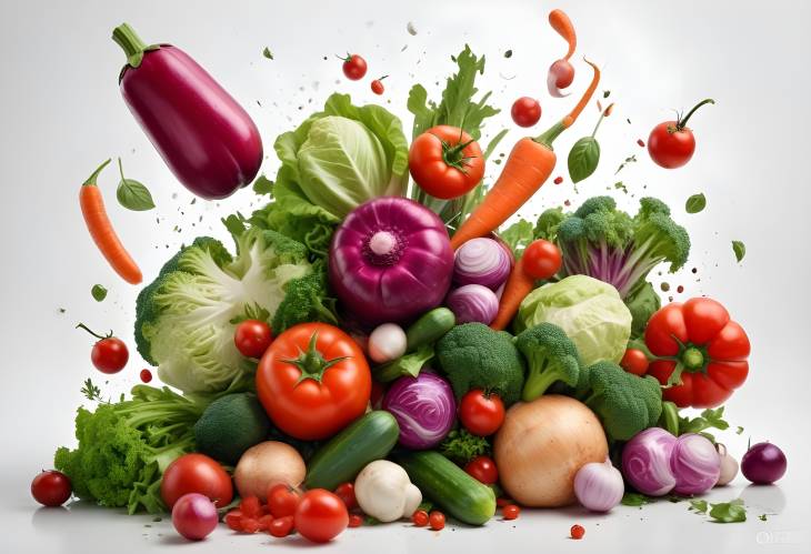 Variety of Fresh Vegetables Falling on White Background, Perfect for Healthy Eating and Recipes