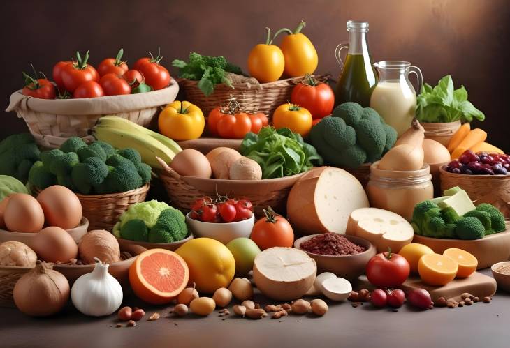 Variety of Organic Food Items Arranged Neatly on a Wooden Kitchen Table