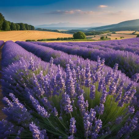 Vast Blue Lavender Field in Peaceful Summer Landscape