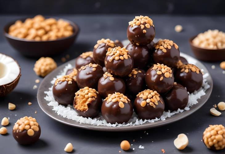 Vegan Chickpea and Peanut Butter Candies  Chocolate Glazed with Coconut Chips, Healthy Energy Ball