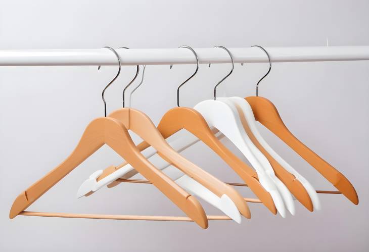 Versatile Wooden and Plastic Hangers with Hooks for Clothing, Isolated on White