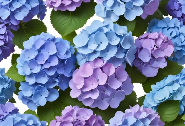 Vibrant Blue and Violet Hortensia Blossoms on White Canvas