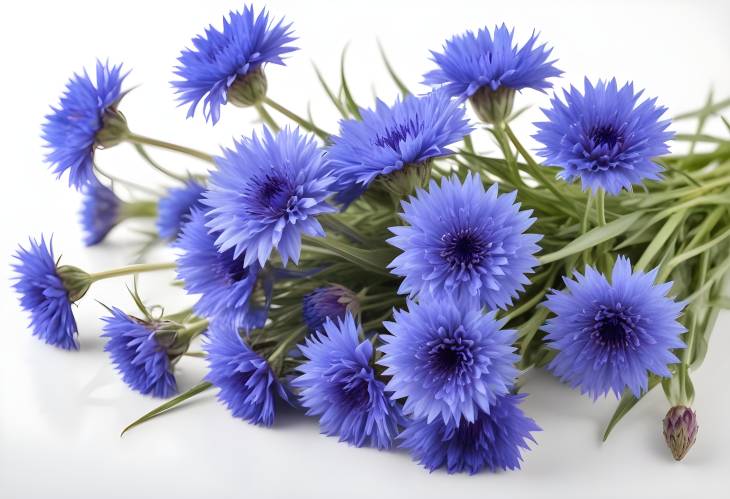 Vibrant Cornflower Bouquet on White A Beautiful Floral Arrangement of Blue Blooms