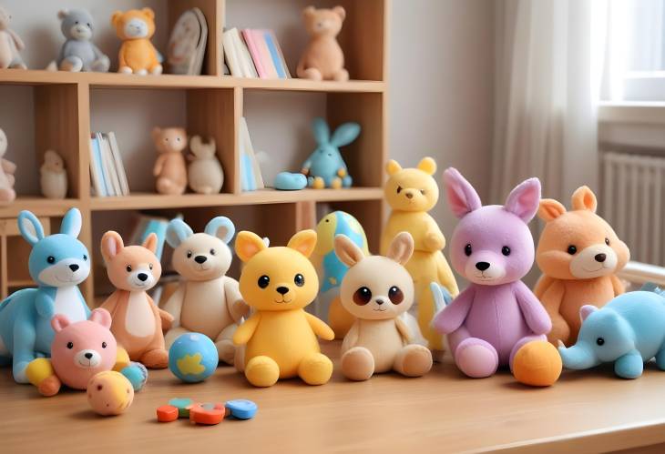 Vibrant Cute Toys on Wooden Table in a Cheerful and Bright Childrens Room