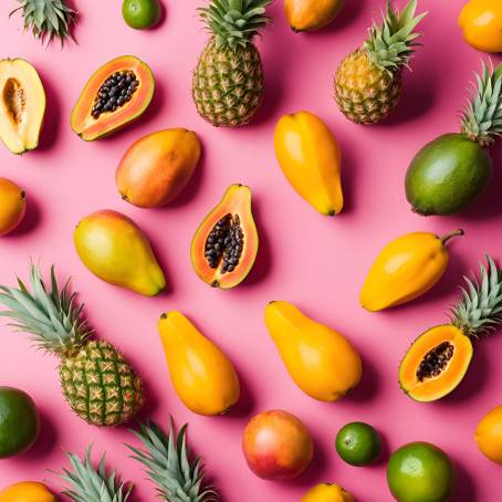 Vibrant Exotic Fruits on Pink Background