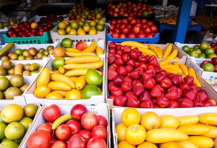 Vibrant Fruit Display Fresh Produce in Market Boxes