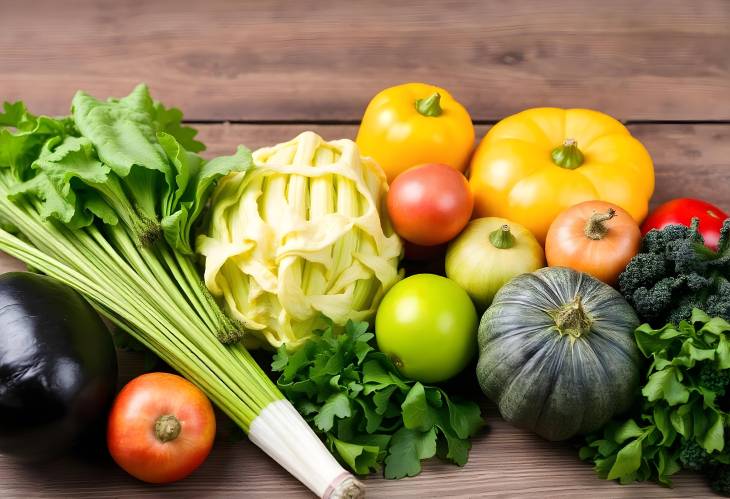 Vibrant Green Vegetables and Fruits on Wooden Table Healthy and Fresh