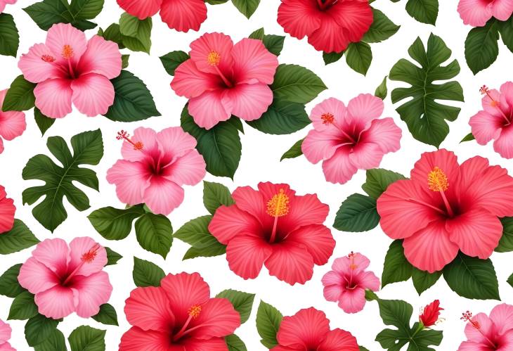 Vibrant Hibiscus Blooms Pink and Red Flowers Isolated on White