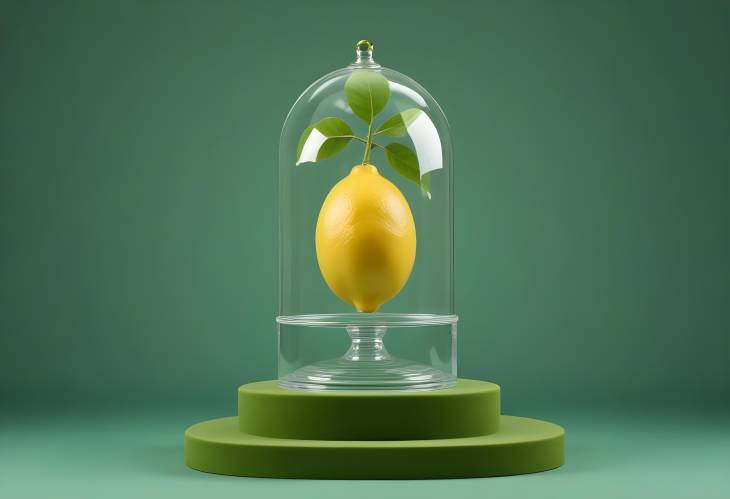 Vibrant Lemon on Transparent Podium with Green Background Front View