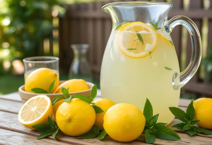 Vibrant Lemonade Refreshing Drink with Lemons and Mint