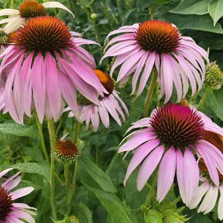 Vibrant Organic Echinacea Blooms in Garden Setting