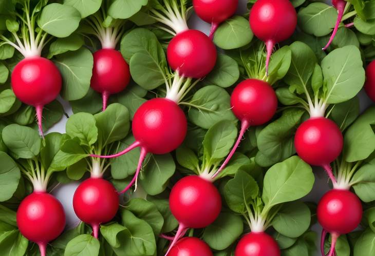 Vibrant Red Radish with Green Leaves Fresh from the Garden