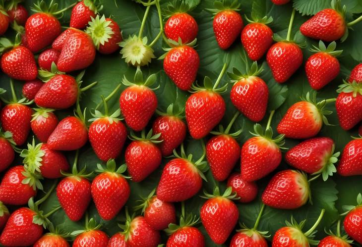 Vibrant Red Strawberries with Green Stems Freshly Harvested