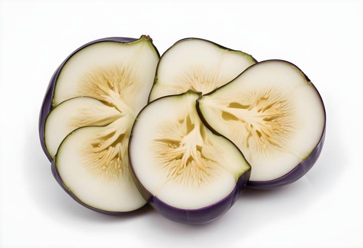 Vibrant Sliced Eggplant on White Background Fresh and Healthy Vegetable