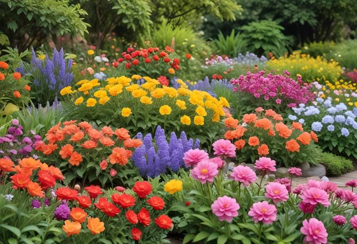 Vibrant Spring Garden Blooming Flowers and Beautiful Garden View