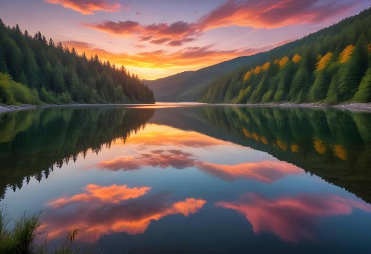 Vibrant Sunset Reflections on a Tranquil Lake