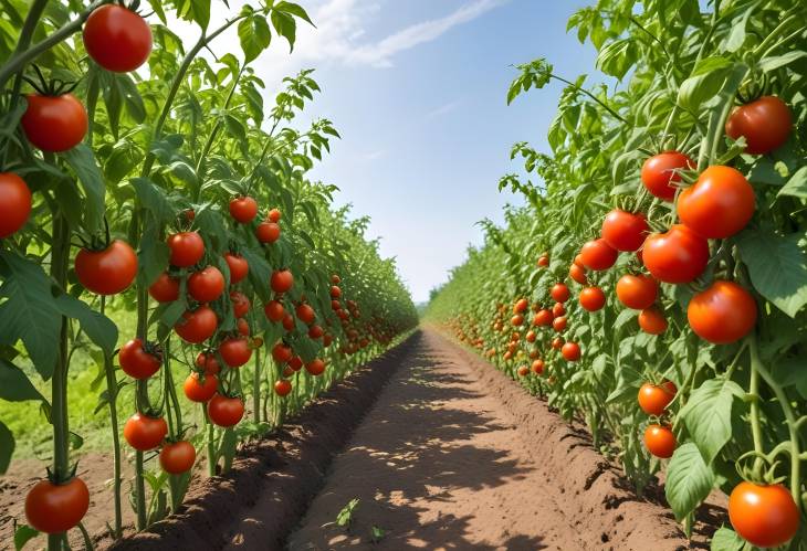 Vibrant Tomato Field Under the Summer Sun Fresh Red Tomatoes Ready for Harvest