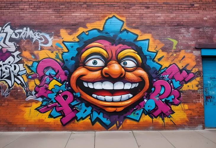 Vibrant Urban Graffiti Art Featuring Bold Colors on a Brick Wall