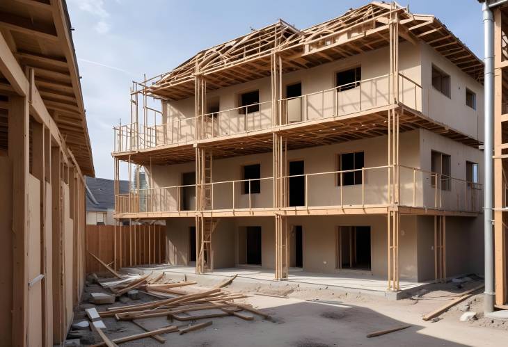 Village Home Under Construction Scaffolding Surrounds Future Living Space