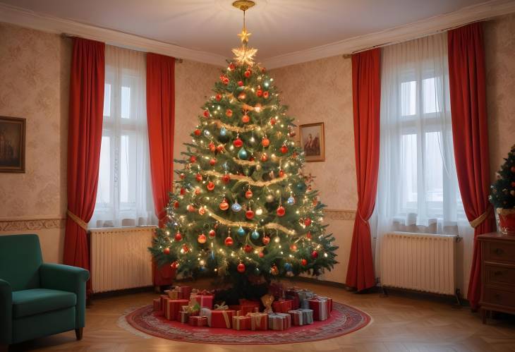 Vintage 1980s Christmas Tree in SovietEra Moscow Apartment  Retro Holiday Style