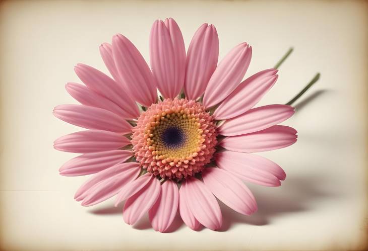 Vintage Aesthetic Pink Daisy Still Life on a White Canvas