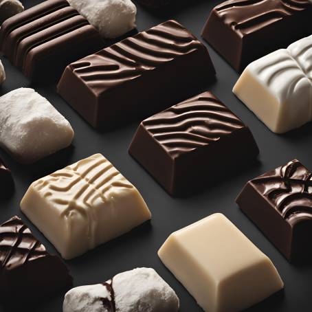 Vintage Chocolate Assortment Black, Milk, and White Chocolate Tablets on Dark Background