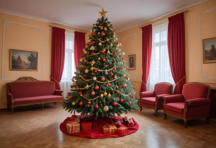 Vintage Christmas Tree in SovietEra Apartment, Moscow  1980s Holiday Decor