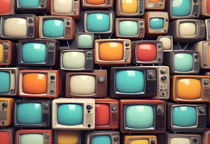 Vintage Communication Heap of Retro TVs in 3D Illustration