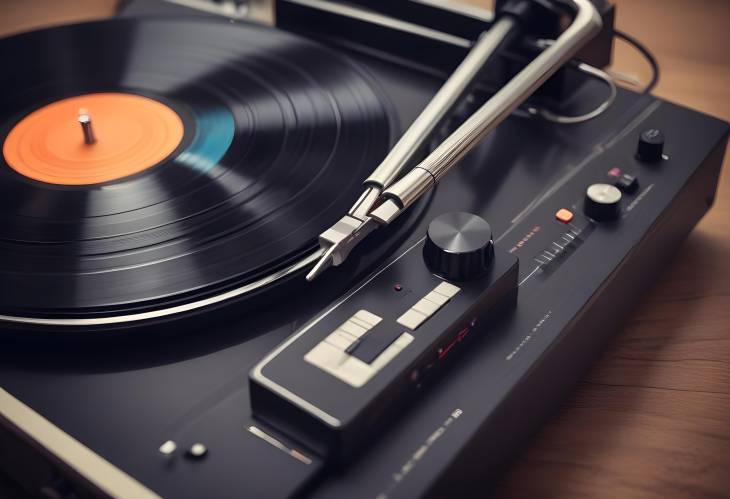 Vintage Record Player with Retro Needle and Control Buttons, Detailed Turntable Setup