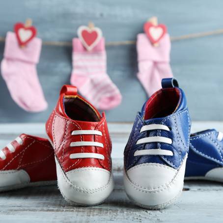 Vintage Red Sneakers on Blue Wooden Background Detailed Close Up of Retro Footwear Style