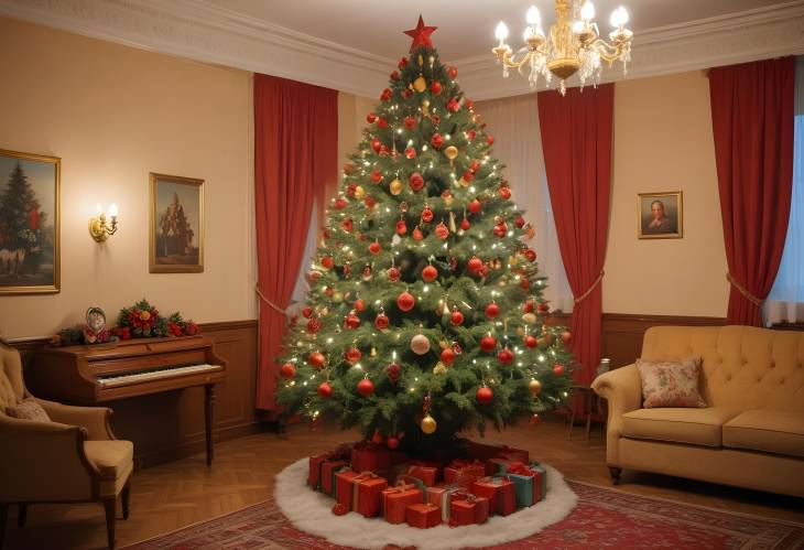 Vintage Soviet Christmas Tree and 80s Decor in Moscow Apartment  Retro Holiday Setting